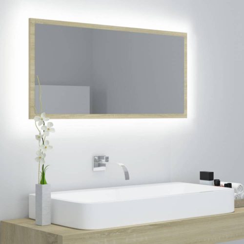 Sonoma-tölgy akril led-es fürdőszobai tükör 90x8,5x37 cm