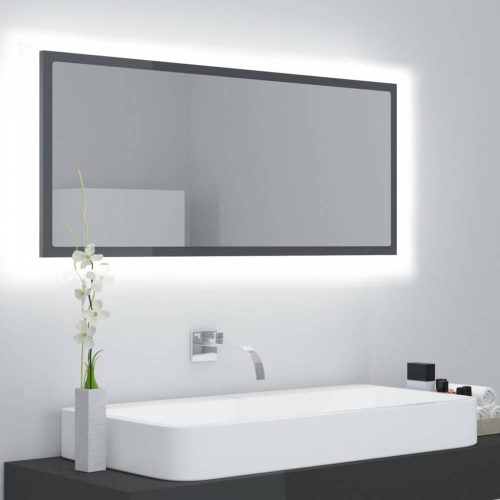 Magasfényű szürke akril led-es fürdőszobatükör 100x8,5x37 cm