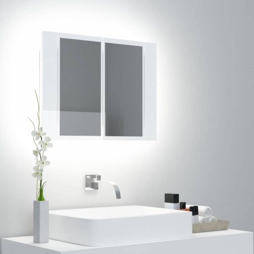 Magasfényű fehér akril led-es fürdőszobai tükrös szekrény