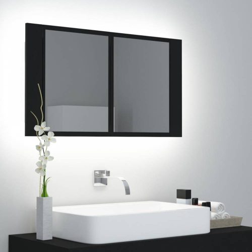 Fekete akril led-es tükrös fürdőszobaszekrény 80x12x45 cm