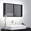 Magasfényű fekete akril led-es tükrös fürdőszobaszekrény