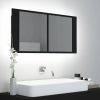 Fekete akril LED-es fürdőszobaszekrény tükörrel 90x12x45 cm