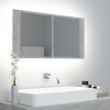 Betonszürke akril led-es tükrös fürdőszobaszekrény 90x12x45 cm