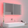 Betonszürke akril led-es tükrös fürdőszobaszekrény 90x12x45 cm