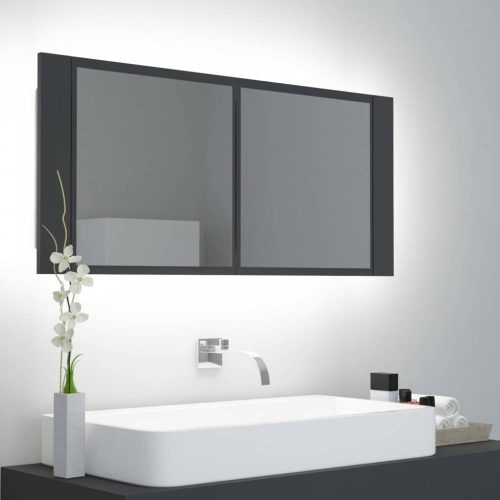 Szürke akril led-es tükrös fürdőszobaszekrény 100x12x45 cm