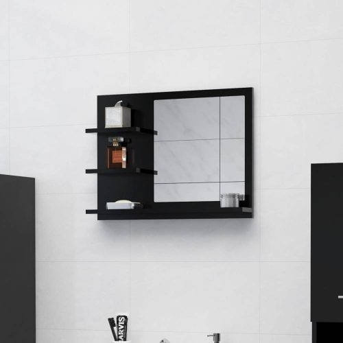 Fekete forgácslap fürdőszobai tükör 60 x 10,5 x 45 cm