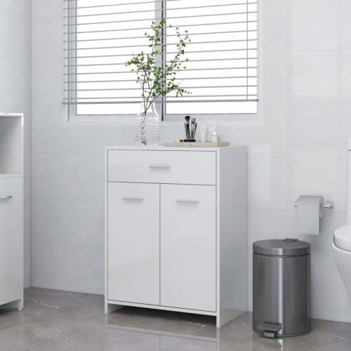 Magasfényű fehér forgácslap fürdőszobaszekrény 60 x 33 x 80 cm