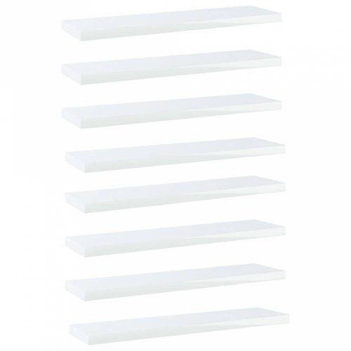 8 db magasfényű fehér forgácslap könyvespolc 40 x 10 x 1,5 cm