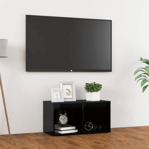 Magasfényű fekete forgácslap tv-szekrény 72 x 35 x 36,5 cm