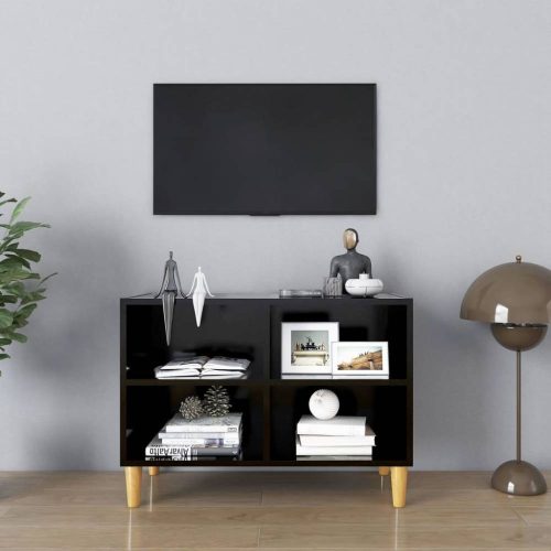 Fekete tv-szekrény tömör falábakkal 69,5 x 30 x 50 cm
