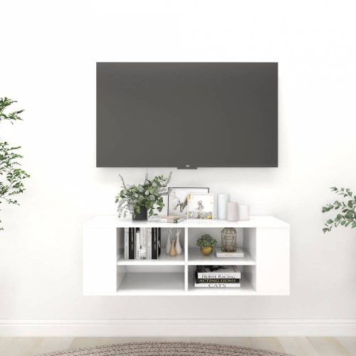 Fehér falra szerelhető forgácslap tv-szekrény 102 x 35 x 35 cm