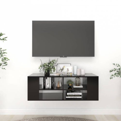 Fekete falra szerelhető forgácslap tv-szekrény 102 x 35 x 35 cm