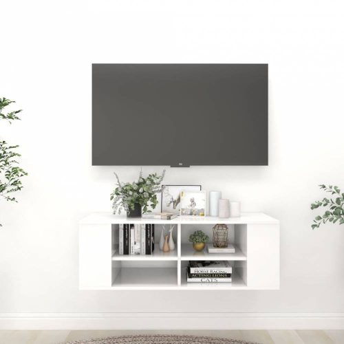 Magasfényű fehér falra szerelhető tv-szekrény 102 x 35 x 35 cm