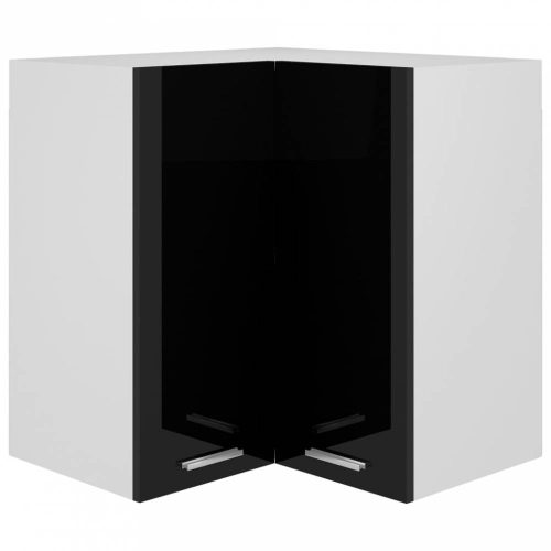 Magasfényű fekete forgácslap függő sarokszekrény 57x57x60 cm