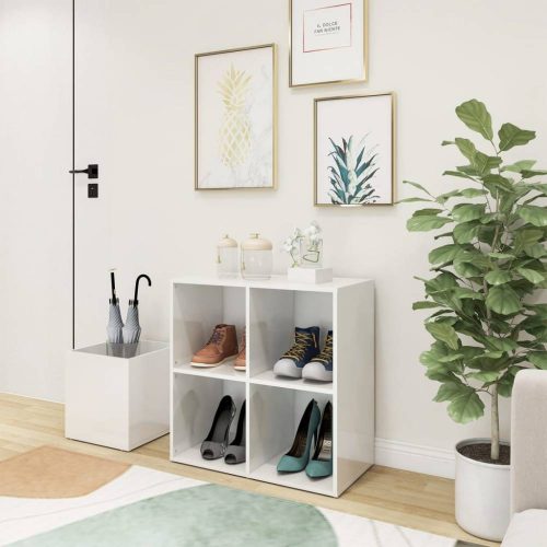 Magasfényű fehér előszobai cipősszekrény 105 x 35,5 x 70 cm