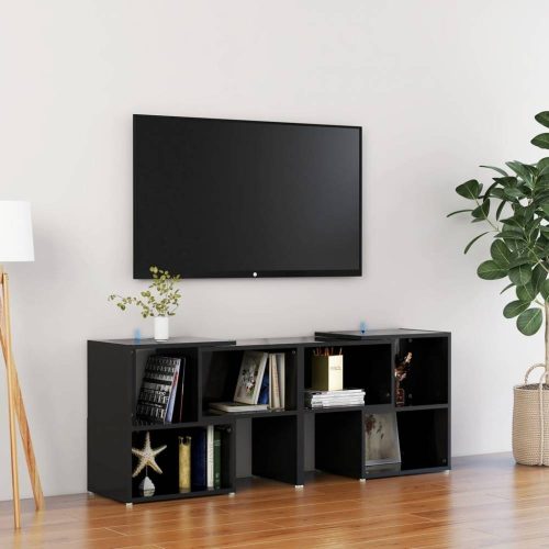 Magasfényű fekete forgácslap tv-szekrény 104 x 30 x 52 cm