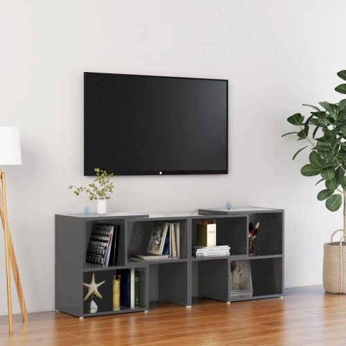 Magasfényű szürke forgácslap tv-szekrény 104 x 30 x 52 cm