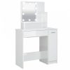 Magasfényű fehér fésülködőasztal LED-del 86,5 x 35 x 136 cm