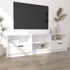 Fehér magasfényű szerelt fa tv-szekrény 150x33,5x45 cm