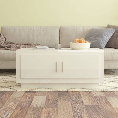 Magasfényű fehér szerelt fa dohányzóasztal 102 x 50 x 45 cm