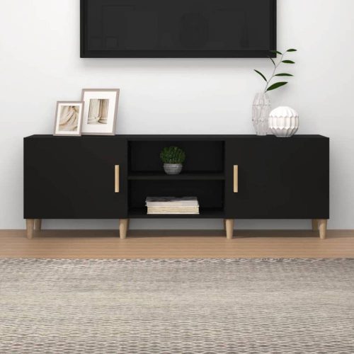 Fekete szerelt fa TV-szekrény 150 x 30 x 50 cm
