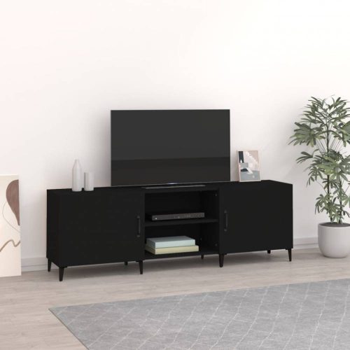 Fekete szerelt fa TV-szekrény 150 x 30 x 50 cm
