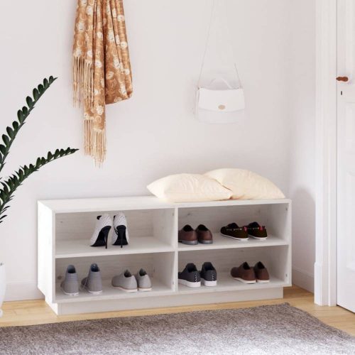 Fehér tömör fenyőfa cipőszekrény 110 x 34 x 45 cm