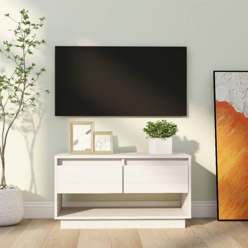 Fehér tömör fenyőfa tv-szekrény 74 x 34 x 40 cm