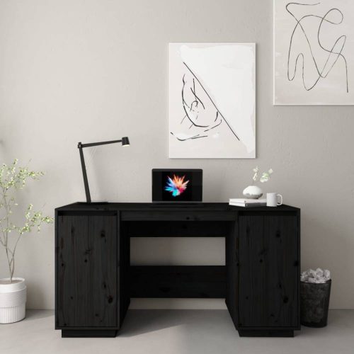 Tömör fenyőfa íróasztal fekete 140 x 50 x 75 cm