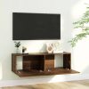 Barna tölgyszínű szerelt fa fali tv-szekrény 100 x 30 x 30 cm