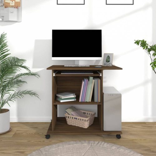 Barna tölgyszínű szerelt fa számítógépasztal 80 x 50 x 75 cm