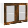 Füstös tölgy színű szerelt fa fali üvegszekrény 80 x 31 x 60 cm