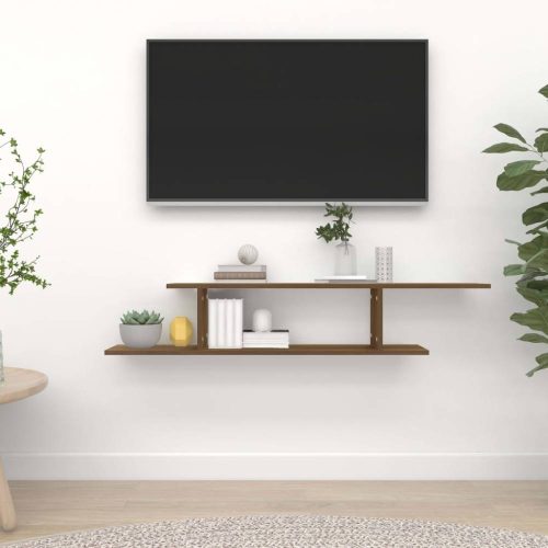 Barna tölgyszínű szerelt fa fali tv-polc 125 x 18 x 23 cm