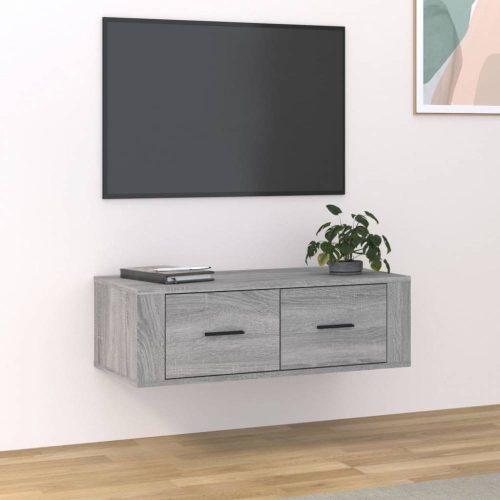 Szürke sonoma színű szerelt fa függő tv-szekrény 80x36x25 cm