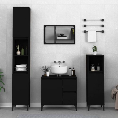 Fekete szerelt fa fürdőszobaszekrény 30 x 30 x 190 cm