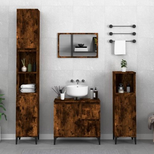 Füstös tölgyszínű szerelt fa fürdőszobaszekrény 65 x 33 x 60 cm