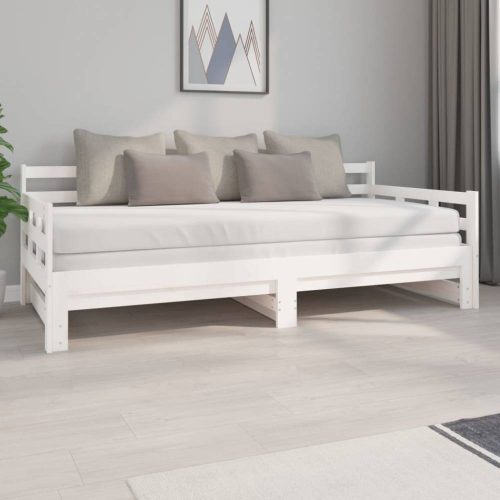 Fehér tömör fenyőfa kihúzható kanapéágy 2 x (90 x 200) cm