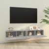 2 db szürke -tölgyszín szerelt fa fali tv-szekrény 100x30x30 cm
