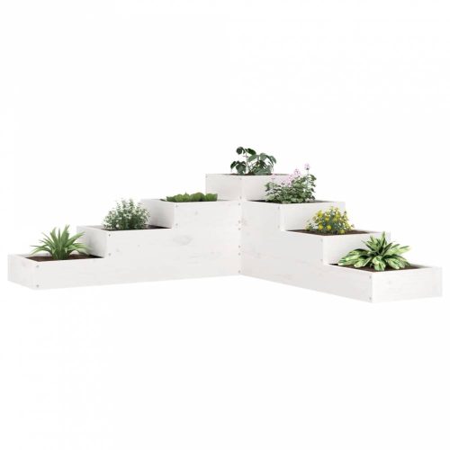 Fehér 4 szintes tömör fenyőfa kerti virágtartó 106x104,5x36 cm