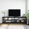 Fekete szerelt fa és fém TV-szekrény 180x30x50 cm