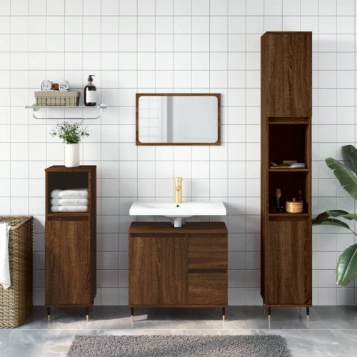 Barna tölgyszínű szerelt fa fürdőszobaszekrény 65x33x60 cm