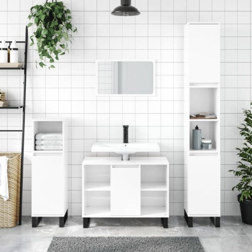 Magasfényű fehér műfa fürdőszobaszekrény 80 x 33 x 60 cm