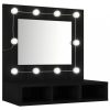 Fekete tükrös szekrény LED-ekkel 60 x 31,5 x 62 cm