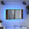 Füstös tölgy akril LED-es tükrös fürdőszobaszekrény 90x12x45 cm