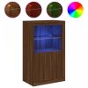 Barna tölgy színű szerelt fa tálalószekrény LED-világítással