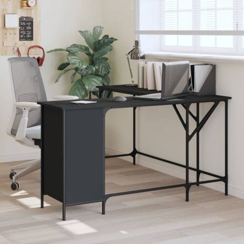 Fekete szerelt fa íróasztal 141x141x75 cm